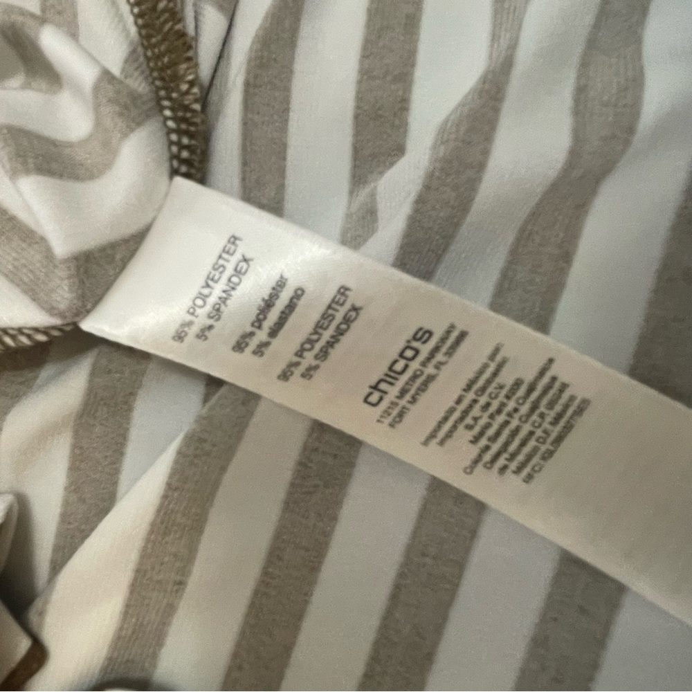 Chico’s 3 US XL Top Shirt Brown Striped 3/4 Sleeve Round Neck Stretch Women’s - Picture 8 of 8